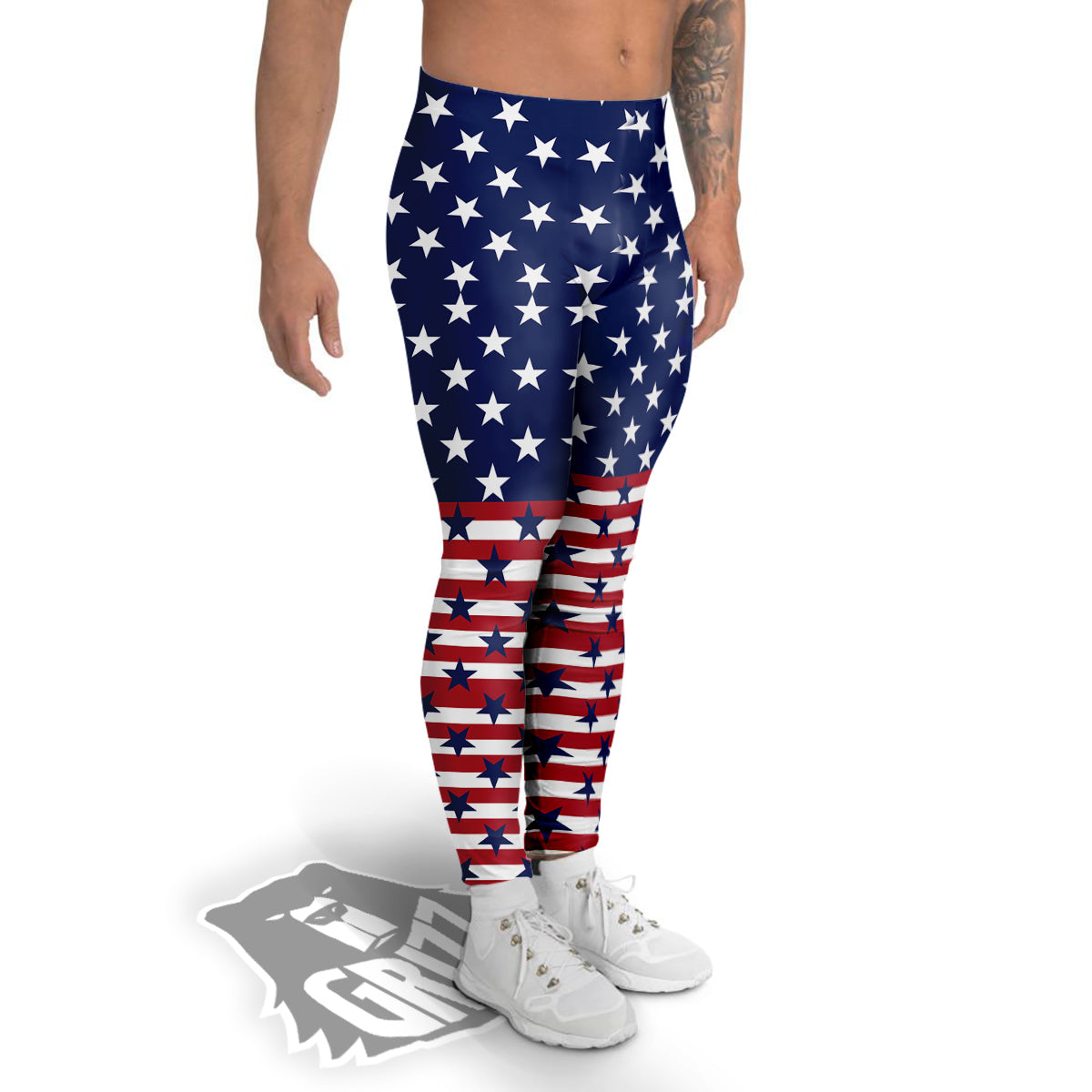 USA Blue And White Star Print Pattern Men's Leggings-grizzshop