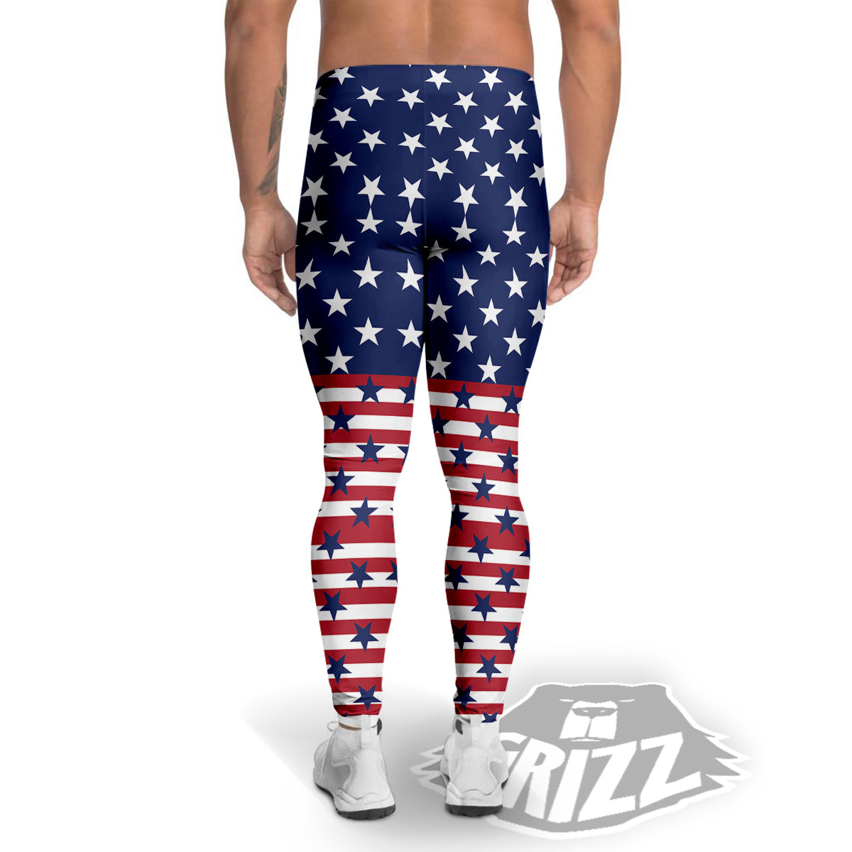 USA Blue And White Star Print Pattern Men's Leggings-grizzshop