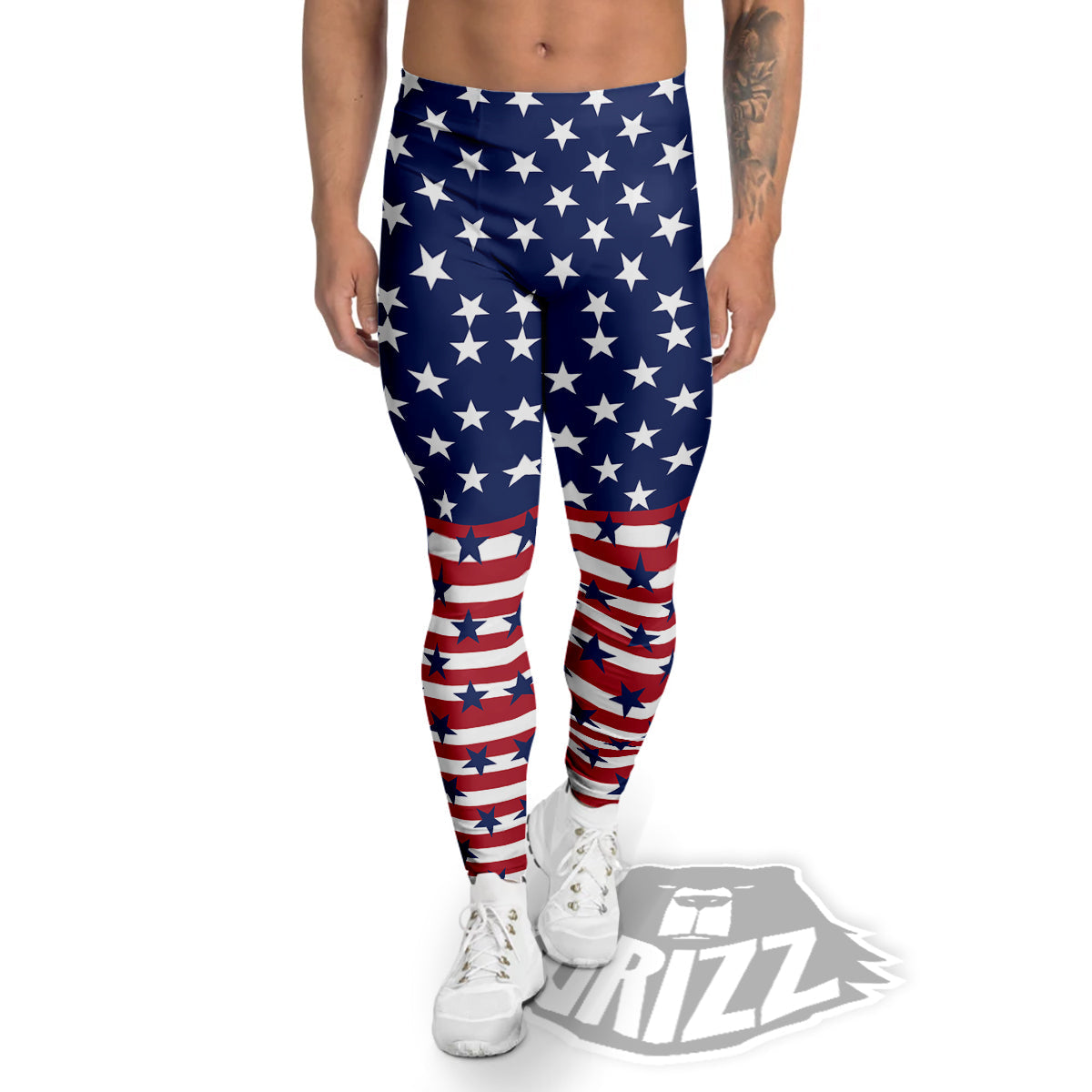 USA Blue And White Star Print Pattern Men's Leggings-grizzshop