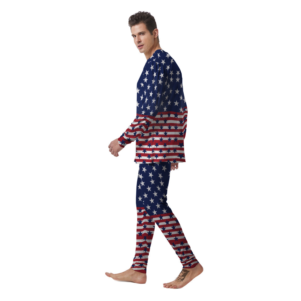 USA Blue And White Star Print Pattern Men's Pajamas-grizzshop