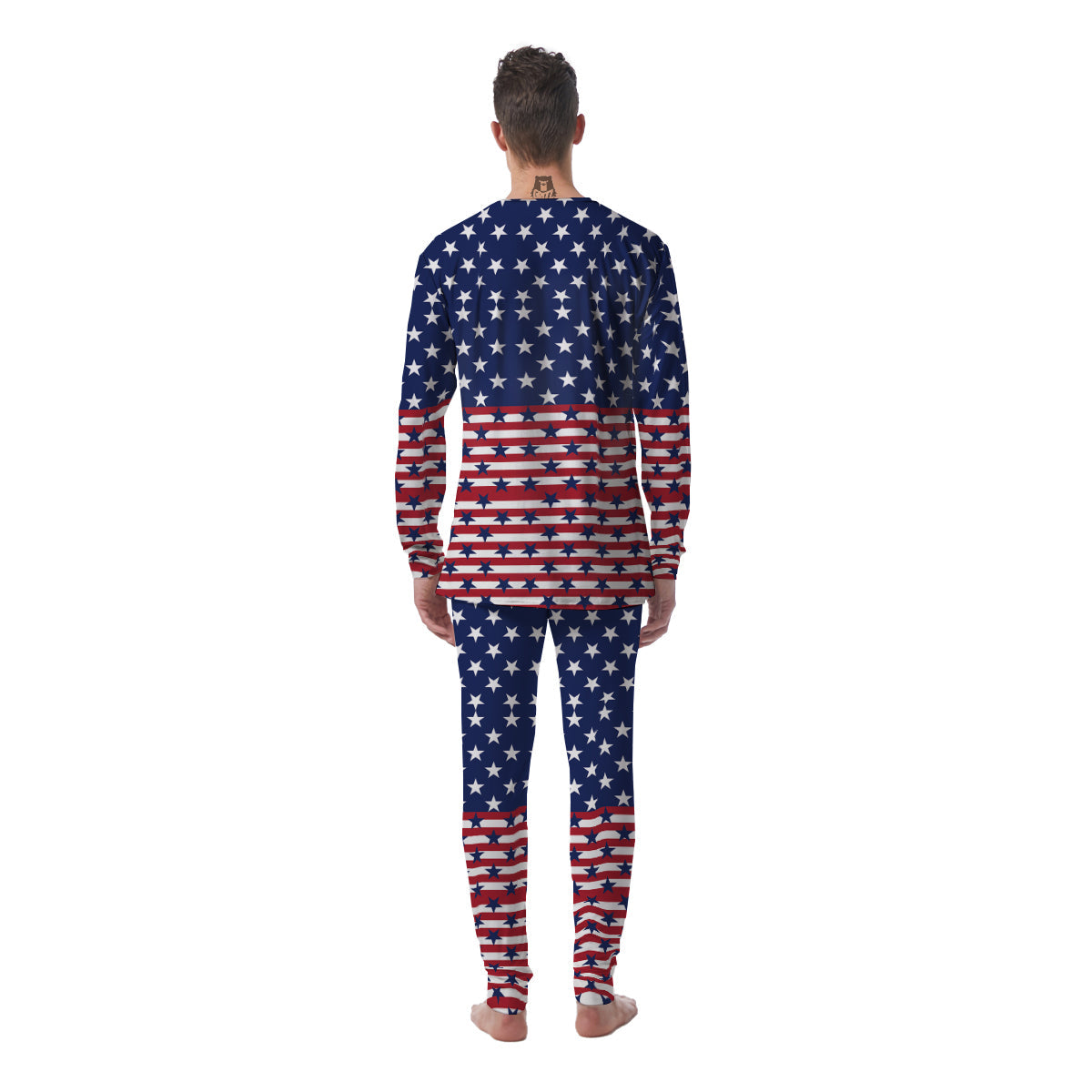 USA Blue And White Star Print Pattern Men's Pajamas-grizzshop