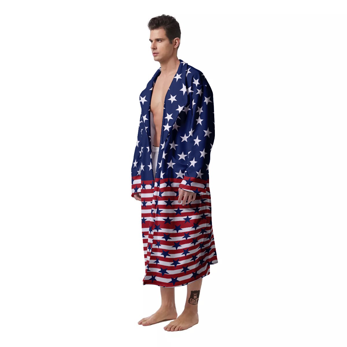 USA Blue And White Star Print Pattern Men's Robe-grizzshop