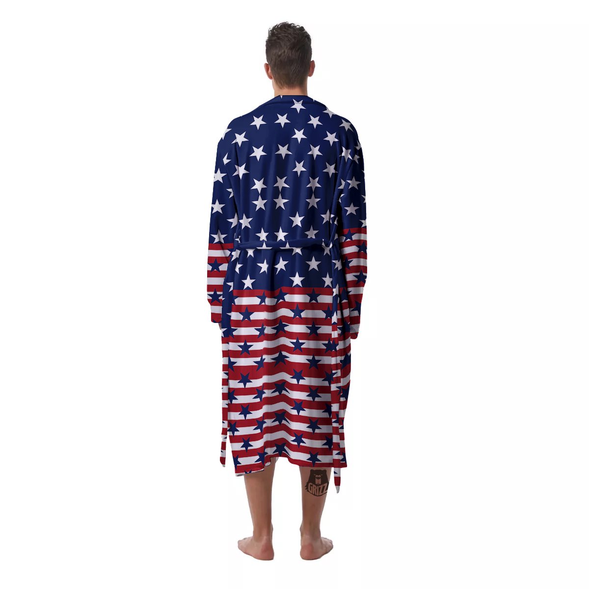 USA Blue And White Star Print Pattern Men's Robe-grizzshop