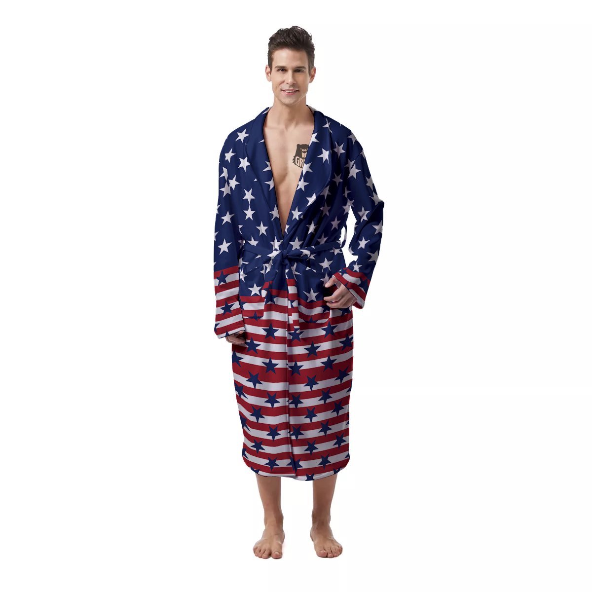 USA Blue And White Star Print Pattern Men's Robe-grizzshop