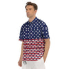 USA Blue And White Star Print Pattern Men's Short Sleeve Shirts-grizzshop