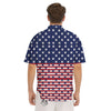 USA Blue And White Star Print Pattern Men's Short Sleeve Shirts-grizzshop