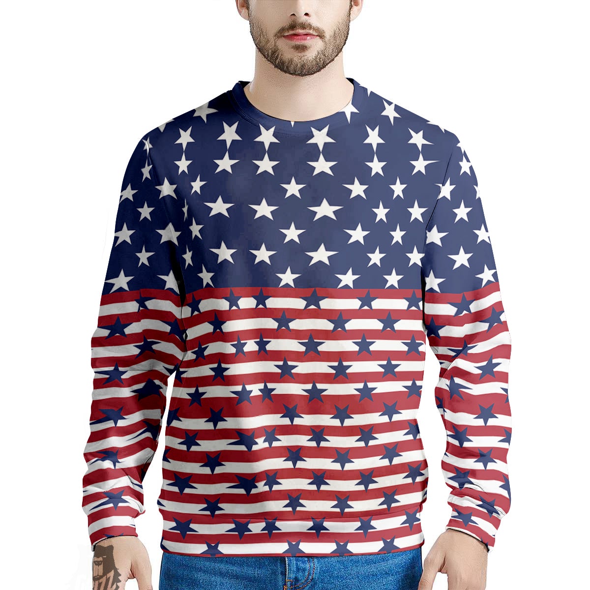 USA Blue And White Star Print Pattern Men's Sweatshirt-grizzshop