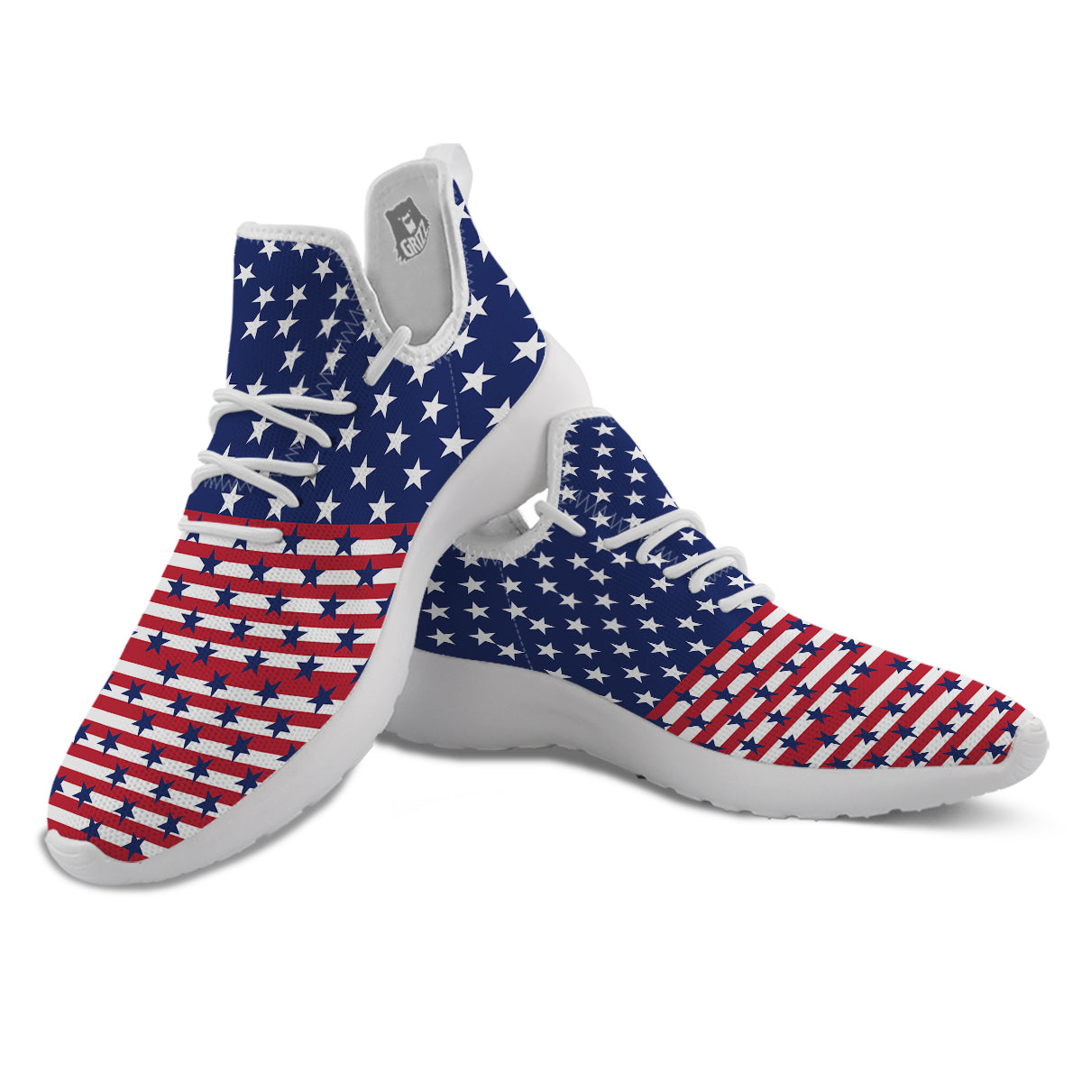 USA Blue And White Star Print Pattern White Athletic Shoes-grizzshop