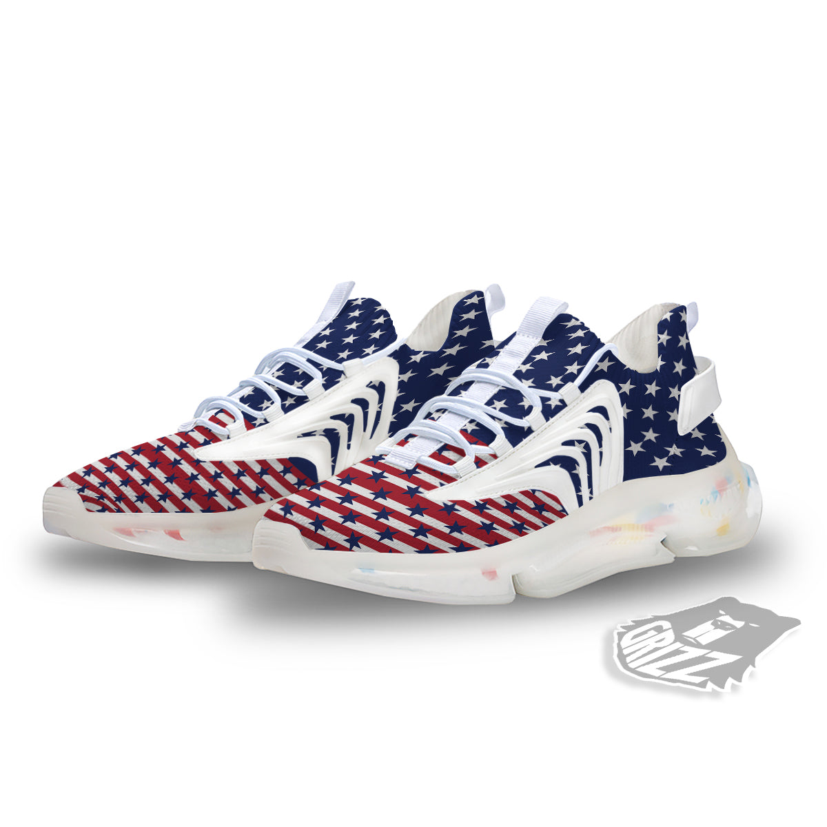 USA Blue And White Star Print Pattern White Gym Shoes-grizzshop