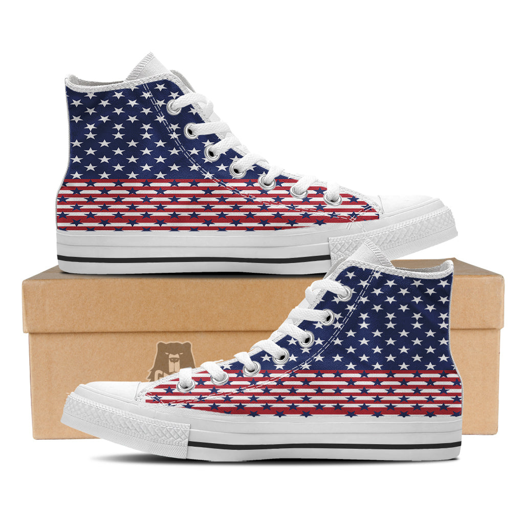 USA Blue And White Star Print Pattern White High Top Shoes-grizzshop