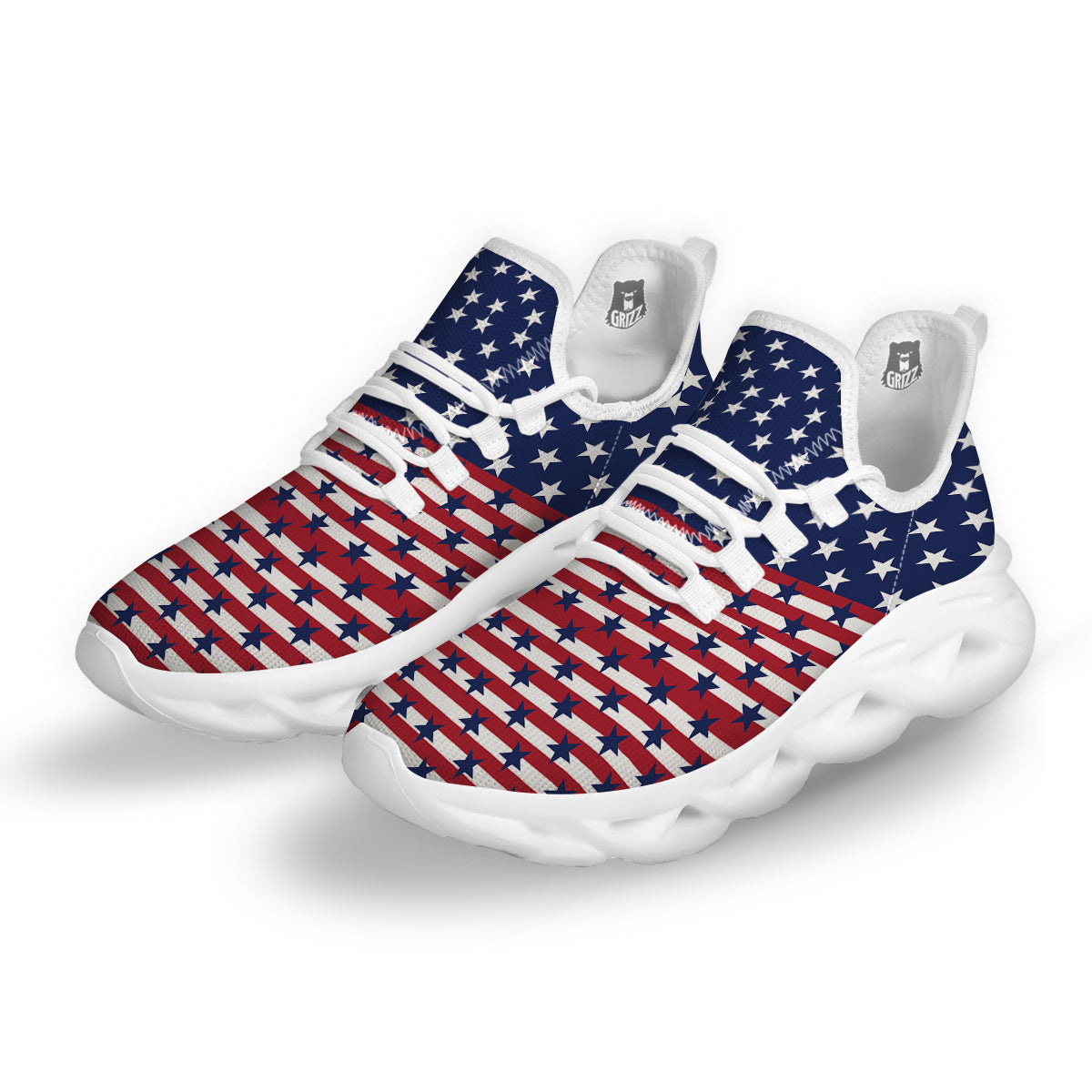 USA Blue And White Star Print Pattern White Running Shoes-grizzshop