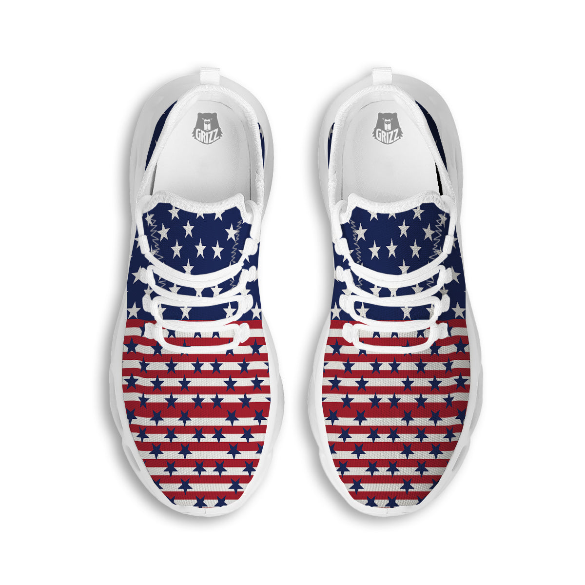 USA Blue And White Star Print Pattern White Running Shoes-grizzshop