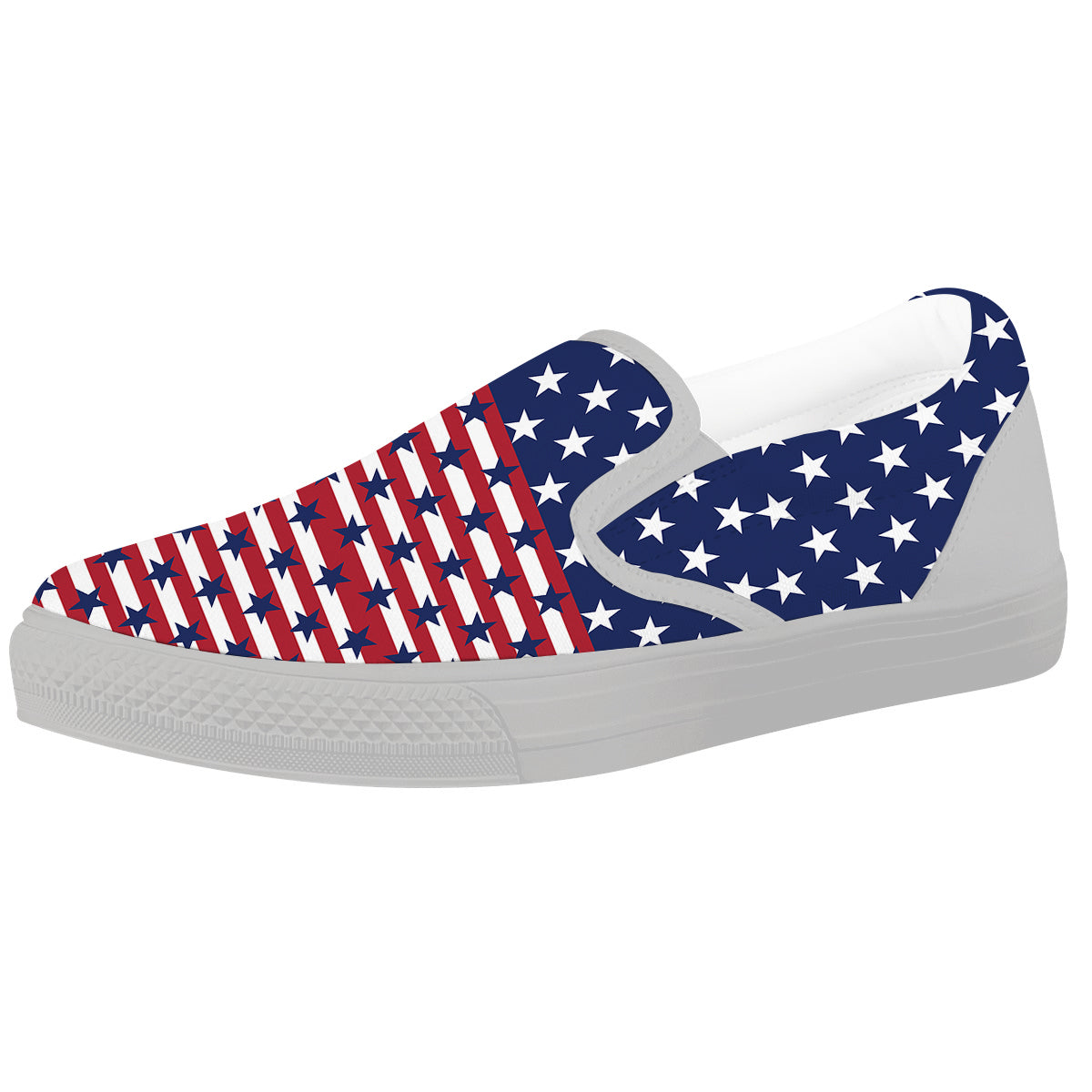 USA Blue And White Star Print Pattern White Slip On Shoes-grizzshop