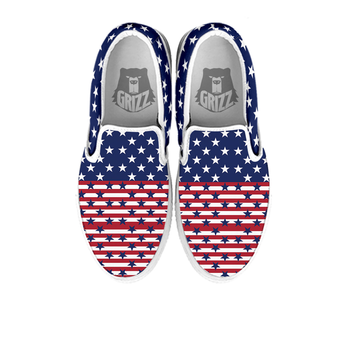 USA Blue And White Star Print Pattern White Slip On Shoes-grizzshop