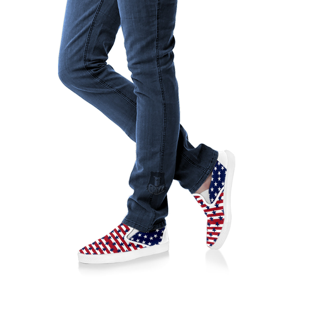 USA Blue And White Star Print Pattern White Slip On Shoes-grizzshop