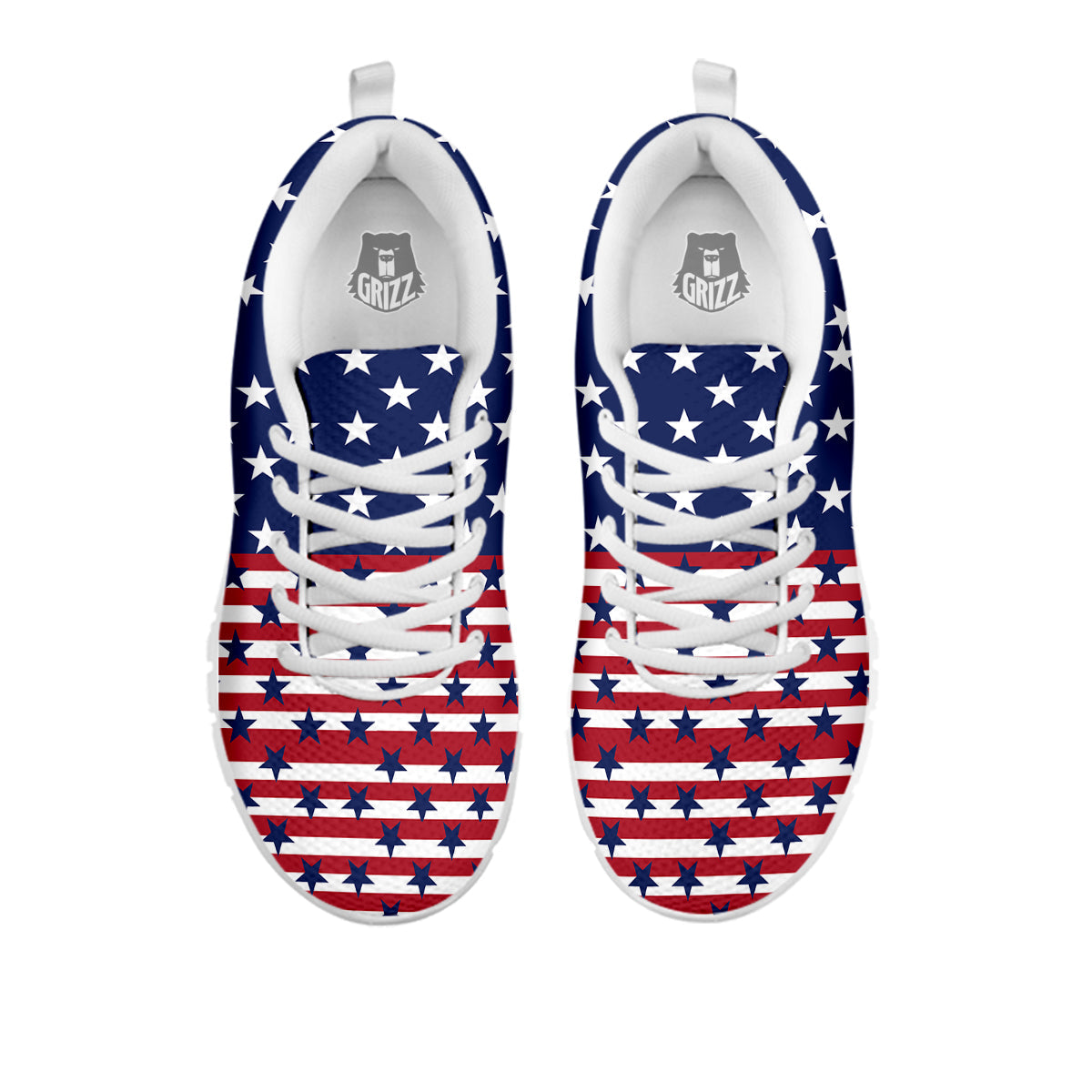 USA Blue And White Star Print Pattern White Sneaker-grizzshop