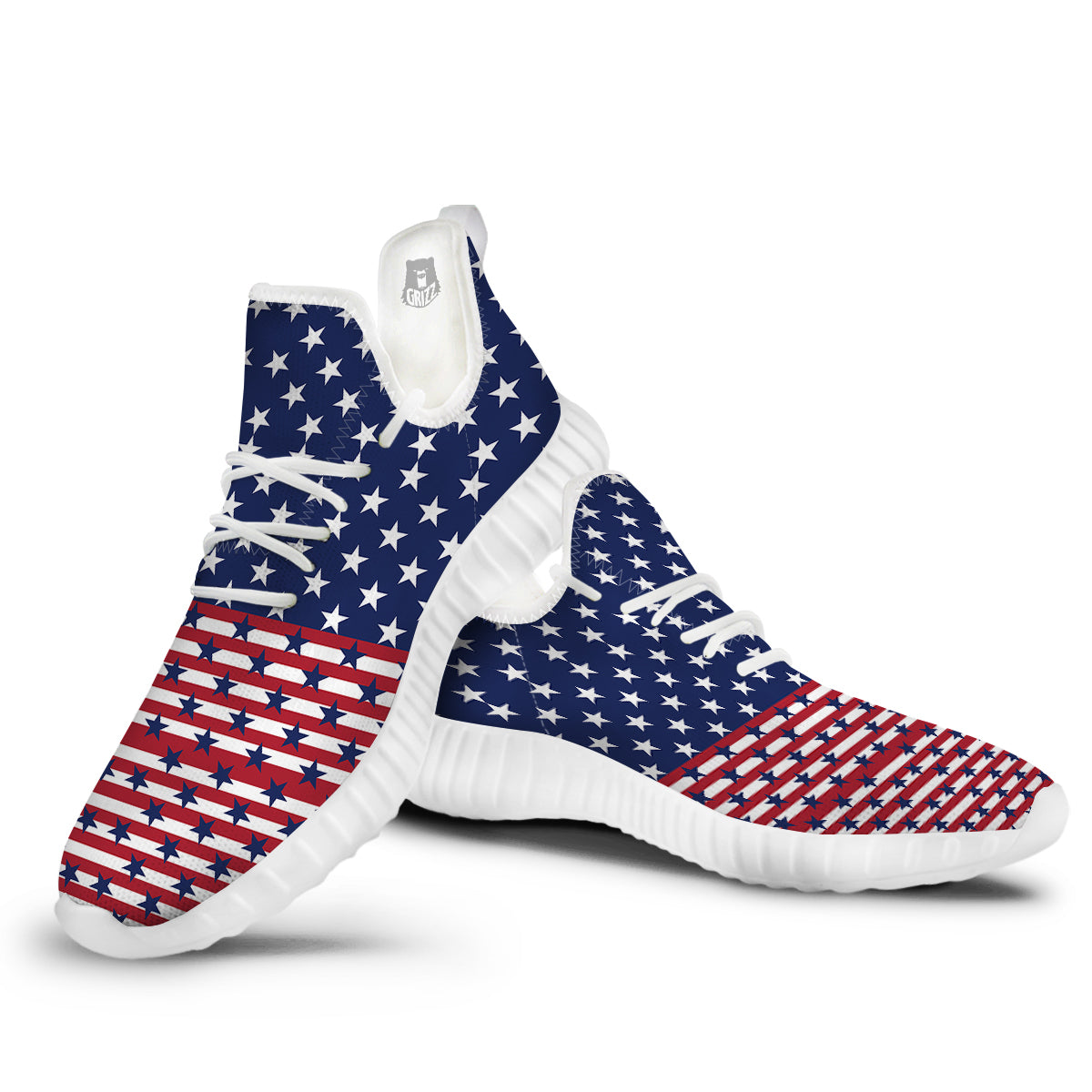 USA Blue And White Star Print Pattern White Walking Shoes-grizzshop