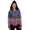 USA Blue And White Star Print Pattern Women's Bomber Jacket-grizzshop