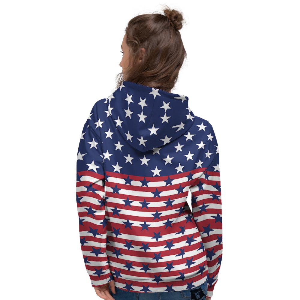 USA Blue And White Star Print Pattern Women's Hoodie-grizzshop