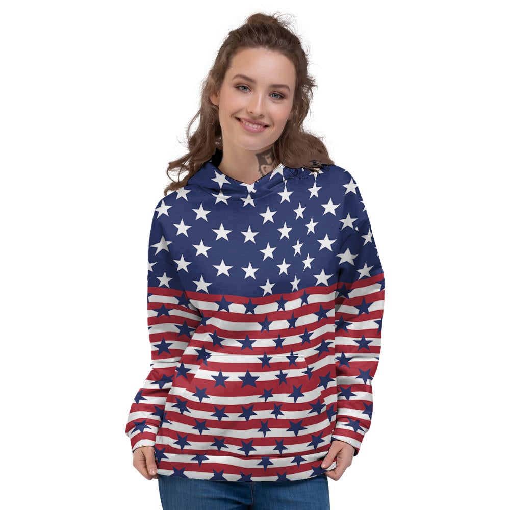 USA Blue And White Star Print Pattern Women's Hoodie-grizzshop