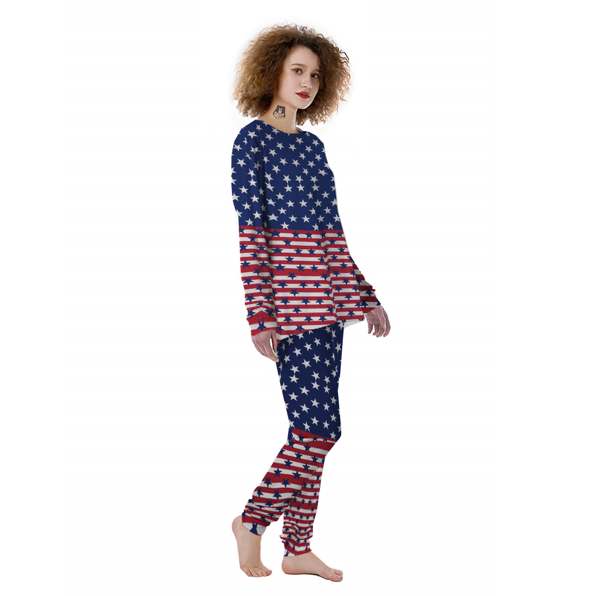 USA Blue And White Star Print Pattern Women's Pajamas-grizzshop