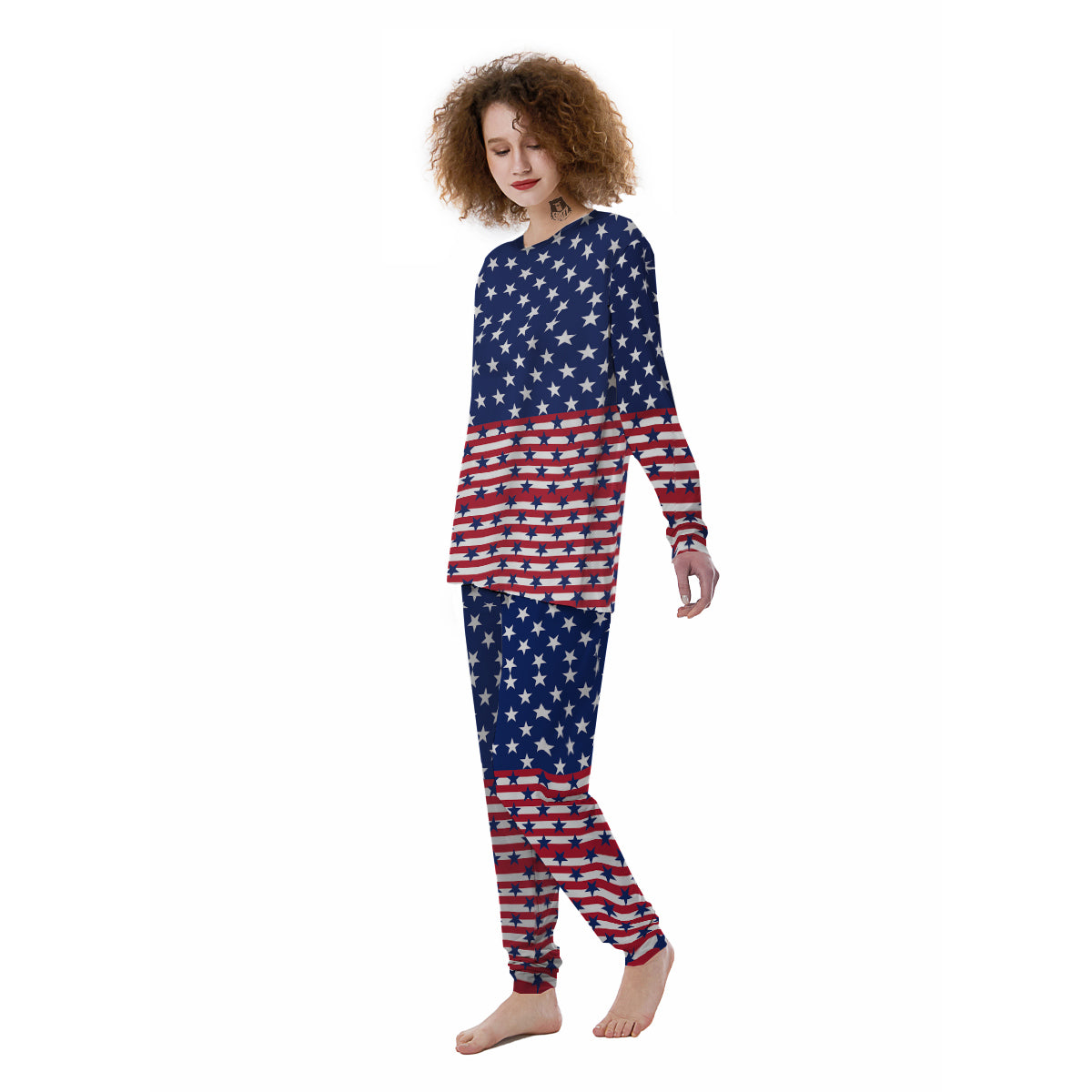 USA Blue And White Star Print Pattern Women's Pajamas-grizzshop