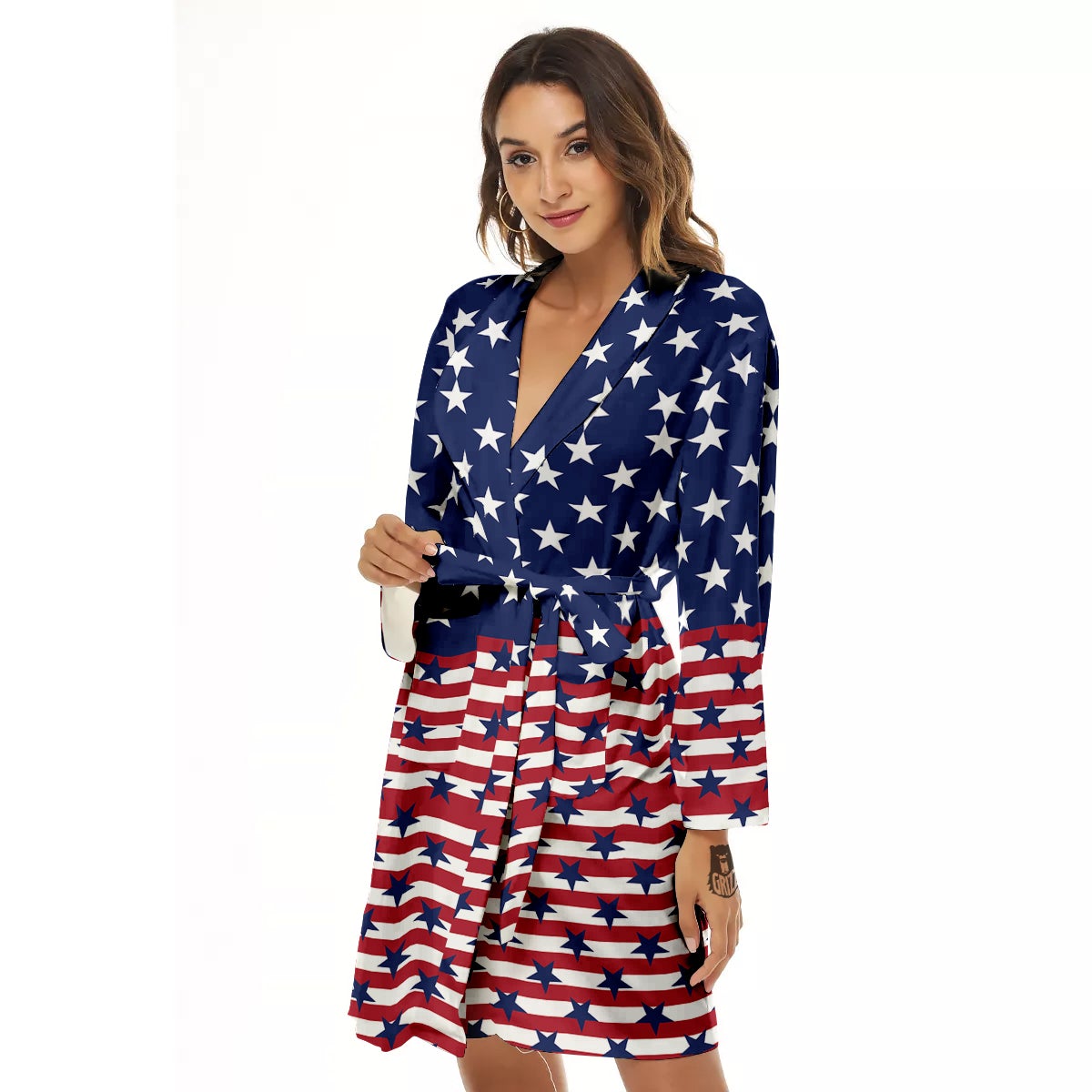 USA Blue And White Star Print Pattern Women's Robe-grizzshop