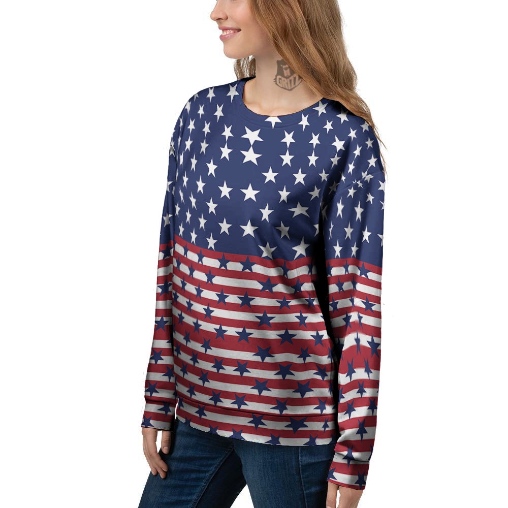 USA Blue And White Star Print Pattern Women's Sweatshirt-grizzshop