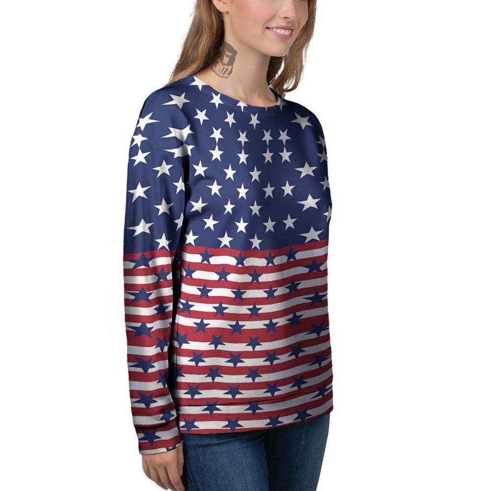 USA Blue And White Star Print Pattern Women's Sweatshirt-grizzshop