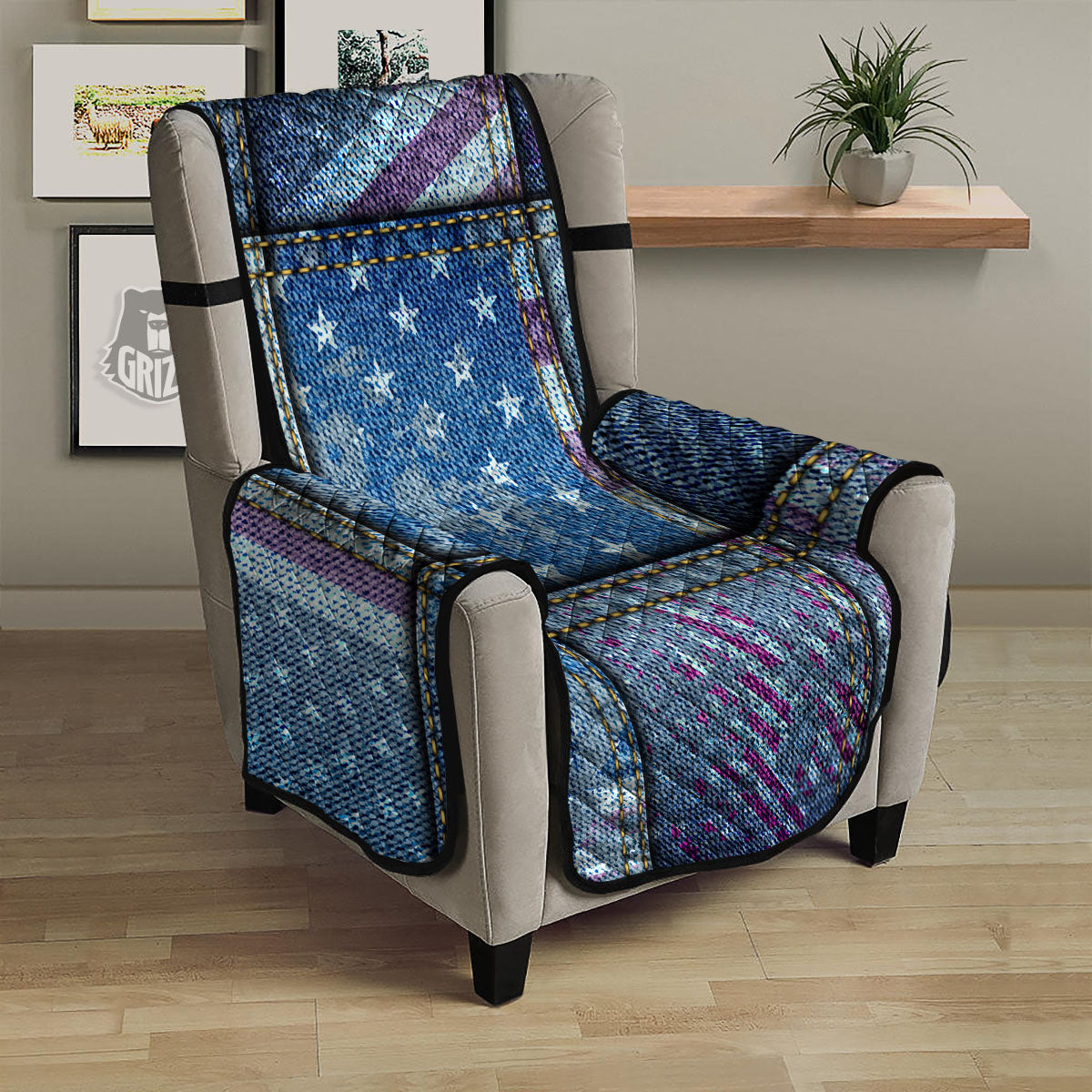 USA Denim Patchwork 4th of July Print Armchair Protector-grizzshop