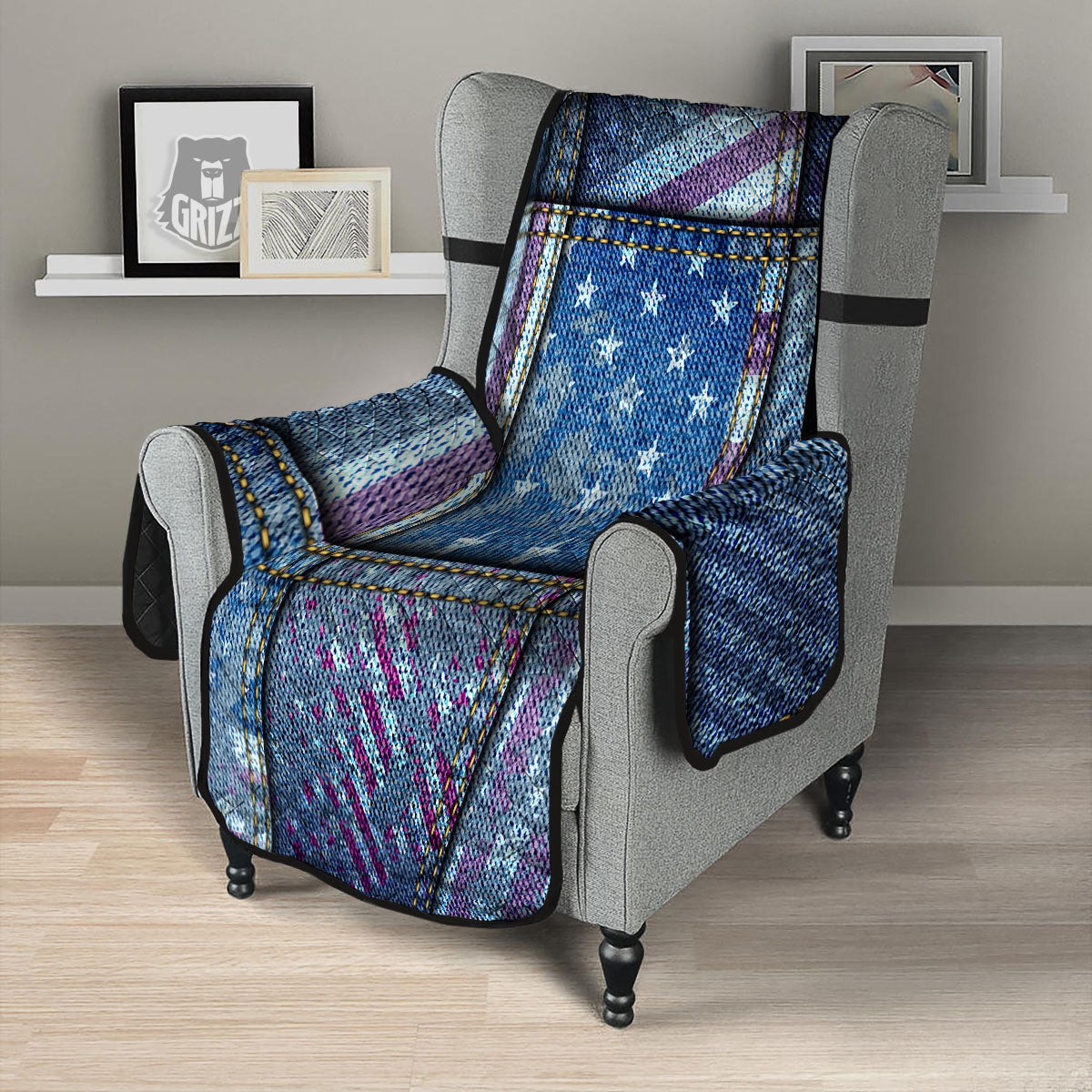 USA Denim Patchwork 4th of July Print Armchair Protector-grizzshop