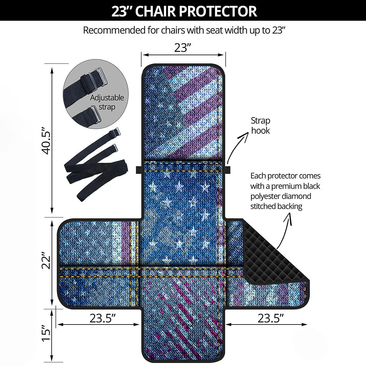 USA Denim Patchwork 4th of July Print Armchair Protector-grizzshop