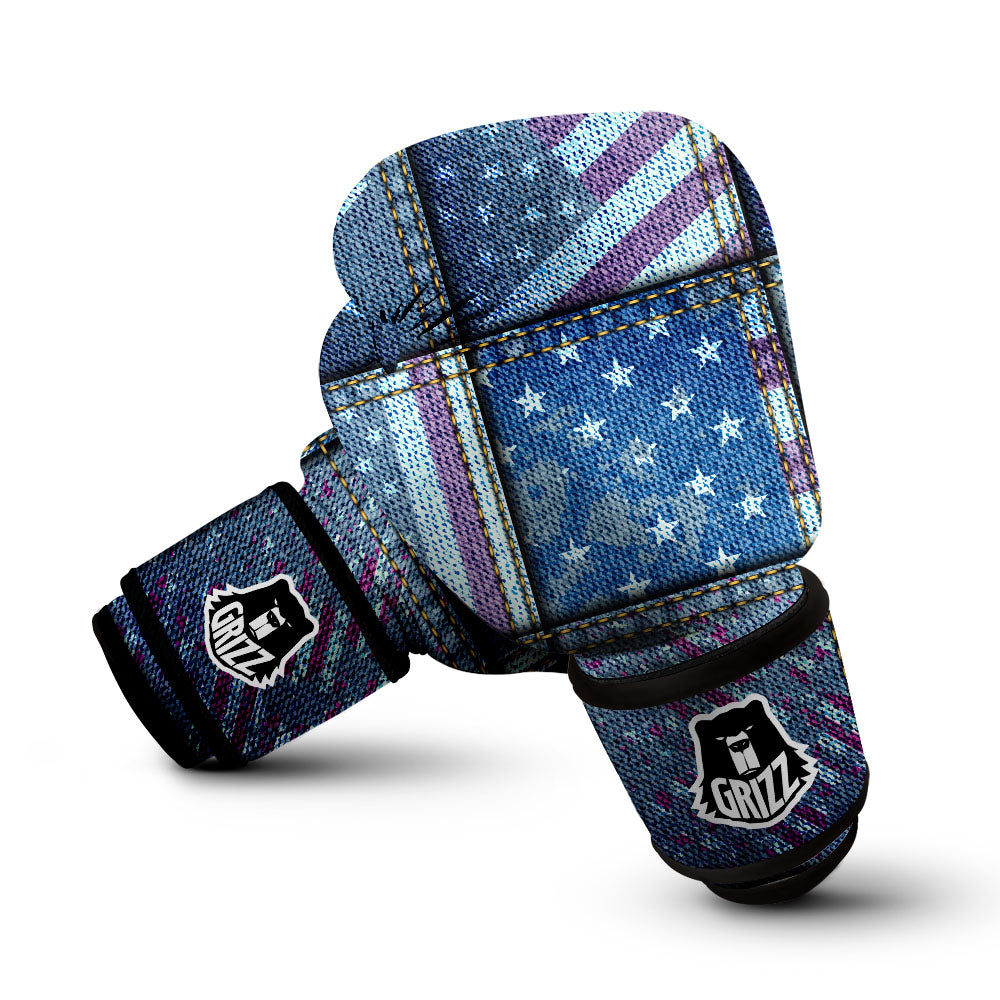 USA Denim Patchwork 4th of July Print Boxing Gloves-grizzshop