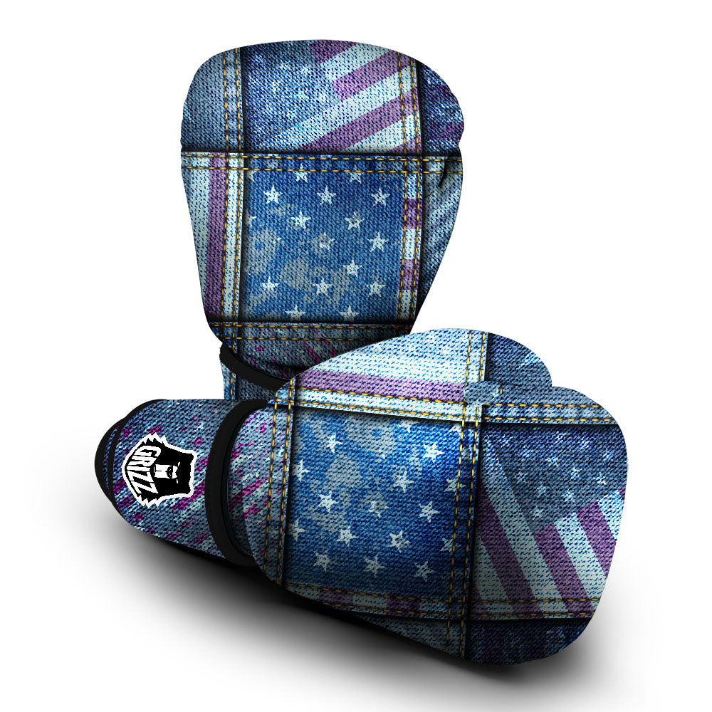 USA Denim Patchwork 4th of July Print Boxing Gloves-grizzshop