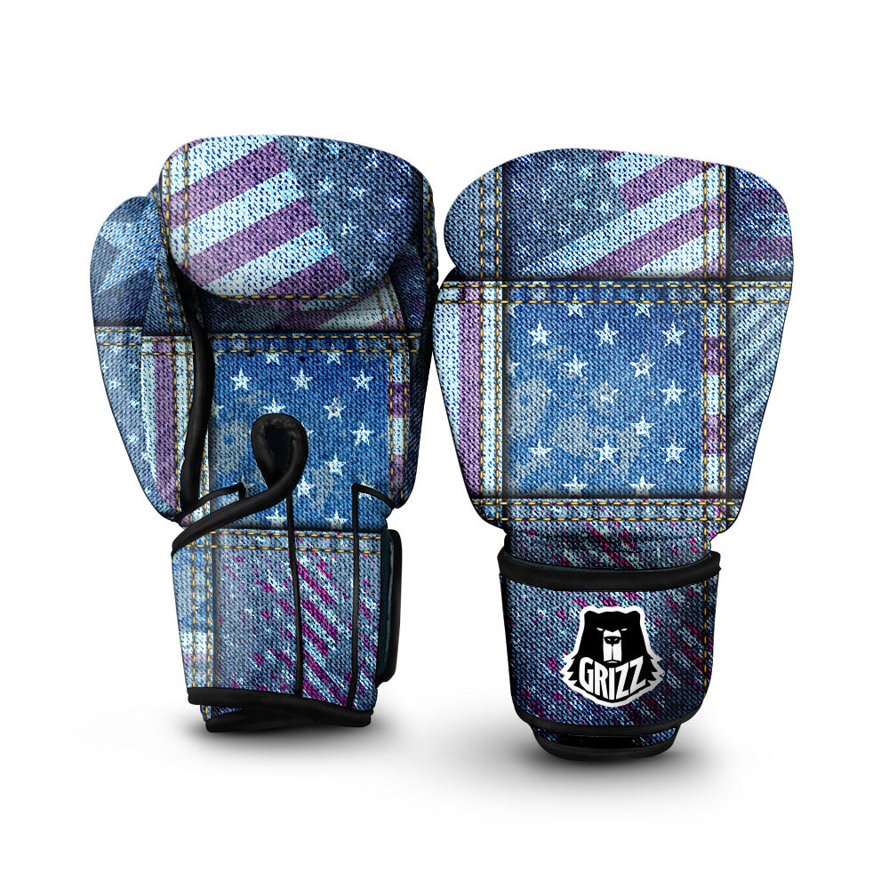 USA Denim Patchwork 4th of July Print Boxing Gloves-grizzshop