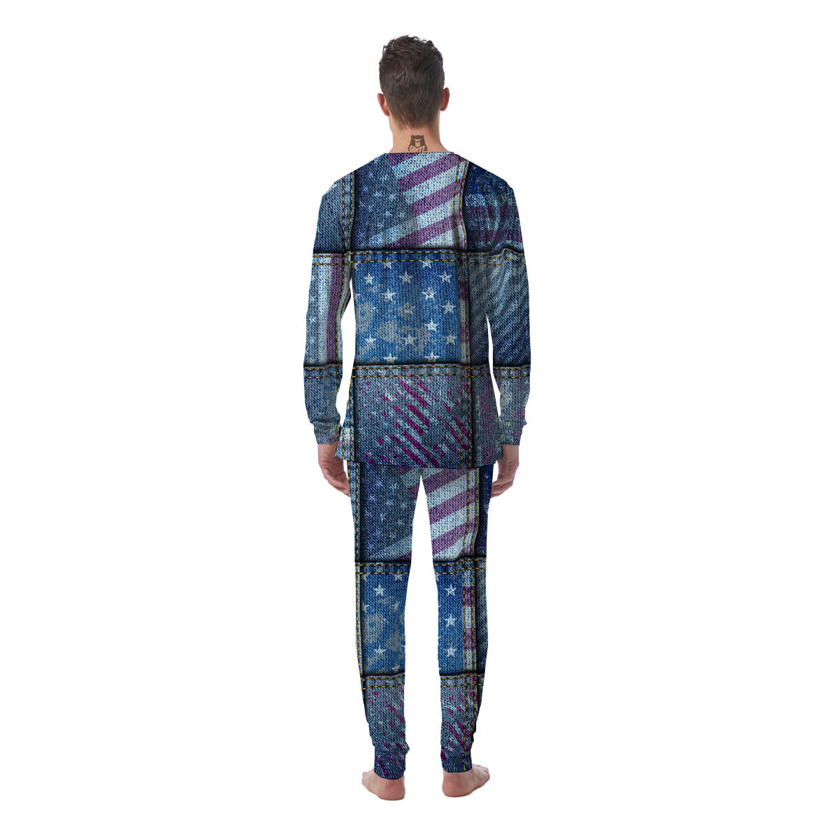 USA Denim Patchwork 4th of July Print Men's Pajamas-grizzshop