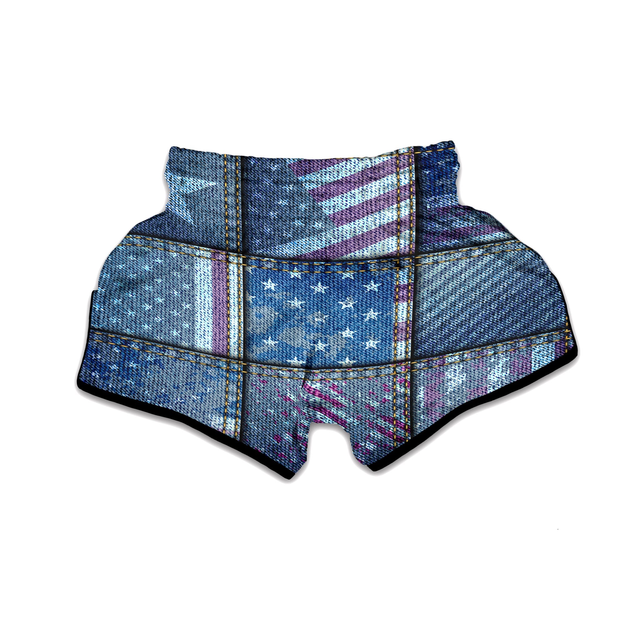 USA Denim Patchwork 4th of July Print Muay Thai Boxing Shorts-grizzshop