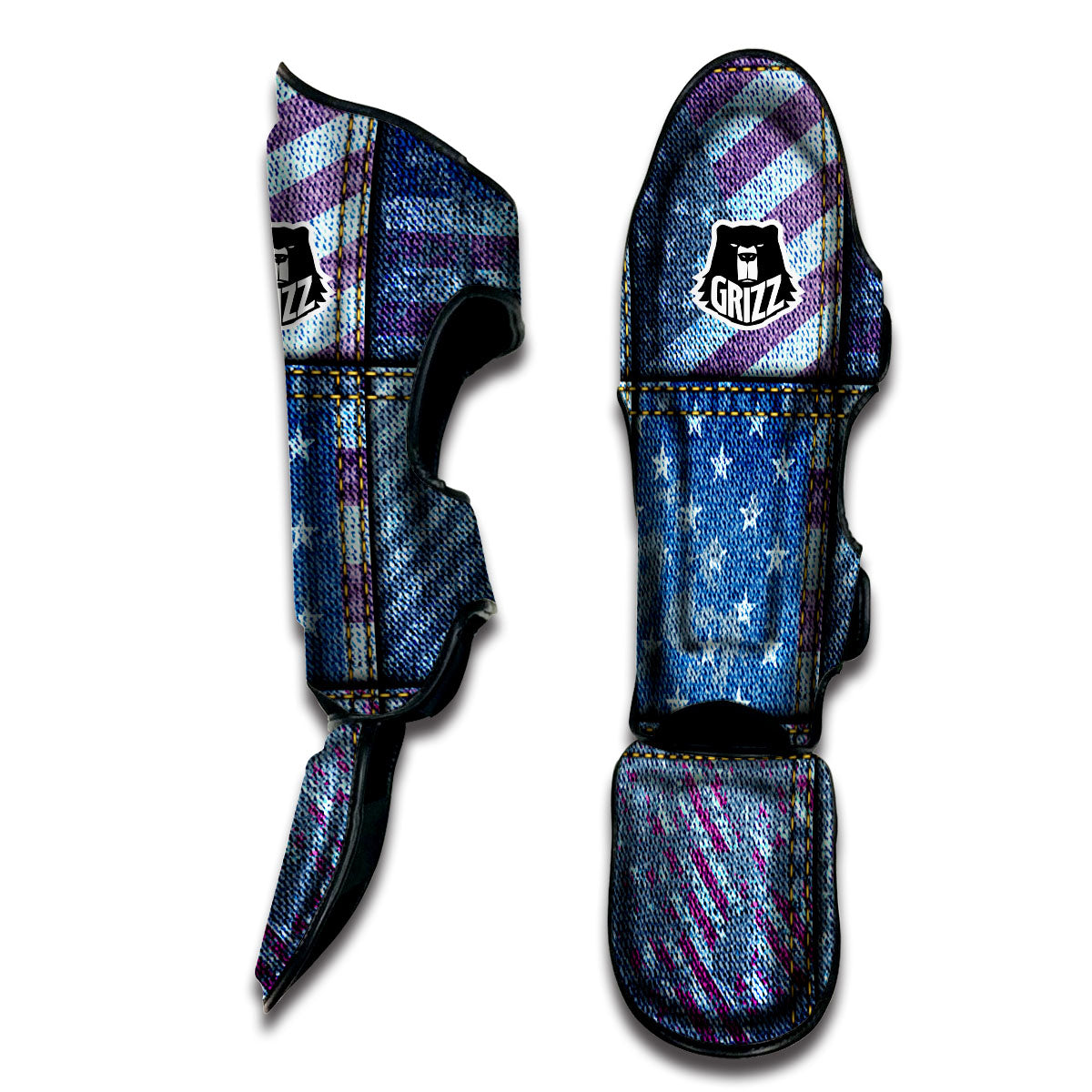 USA Denim Patchwork 4th of July Print Muay Thai Shin Guards-grizzshop