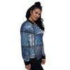 USA Denim Patchwork 4th of July Print Women's Bomber Jacket-grizzshop