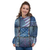 USA Denim Patchwork 4th of July Print Women's Hoodie-grizzshop