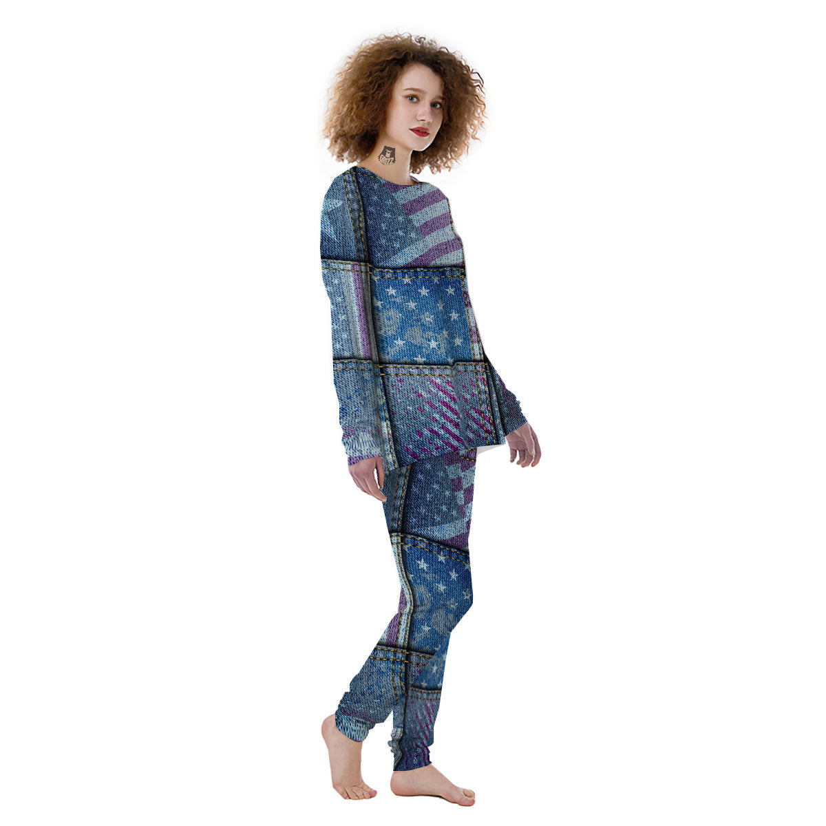 USA Denim Patchwork 4th of July Print Women's Pajamas-grizzshop