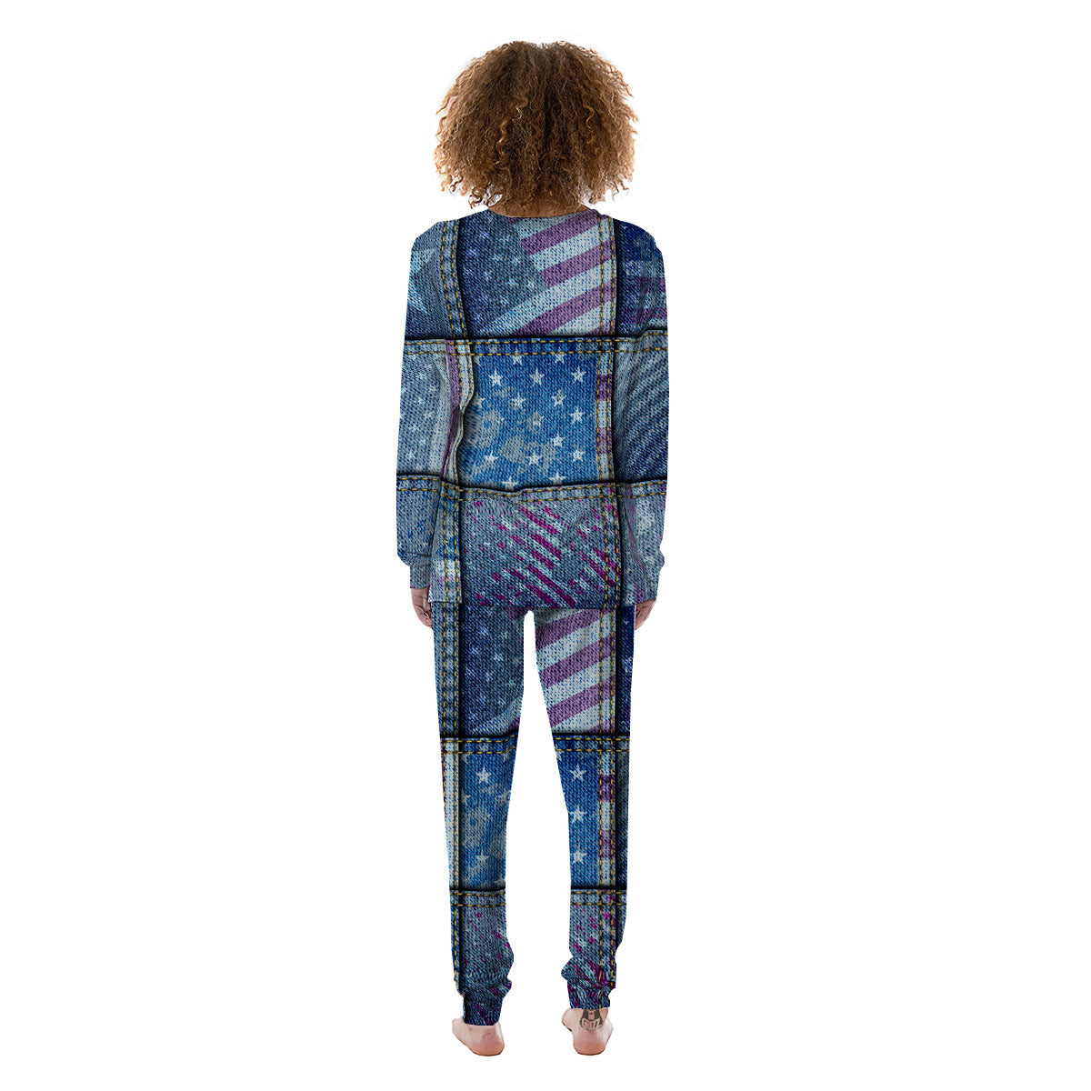 USA Denim Patchwork 4th of July Print Women's Pajamas-grizzshop