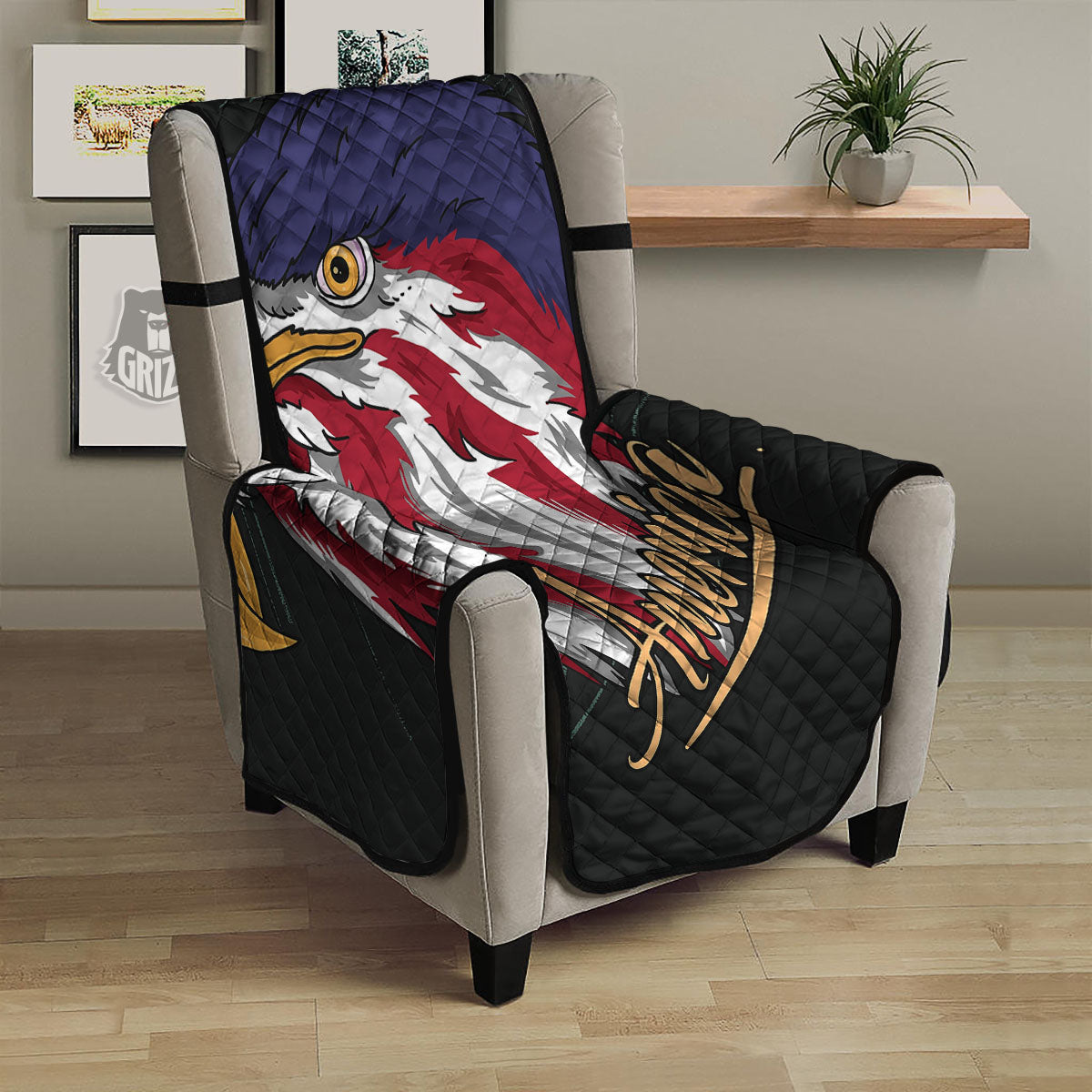 USA Eagle Patriotic Print Armchair Protector-grizzshop