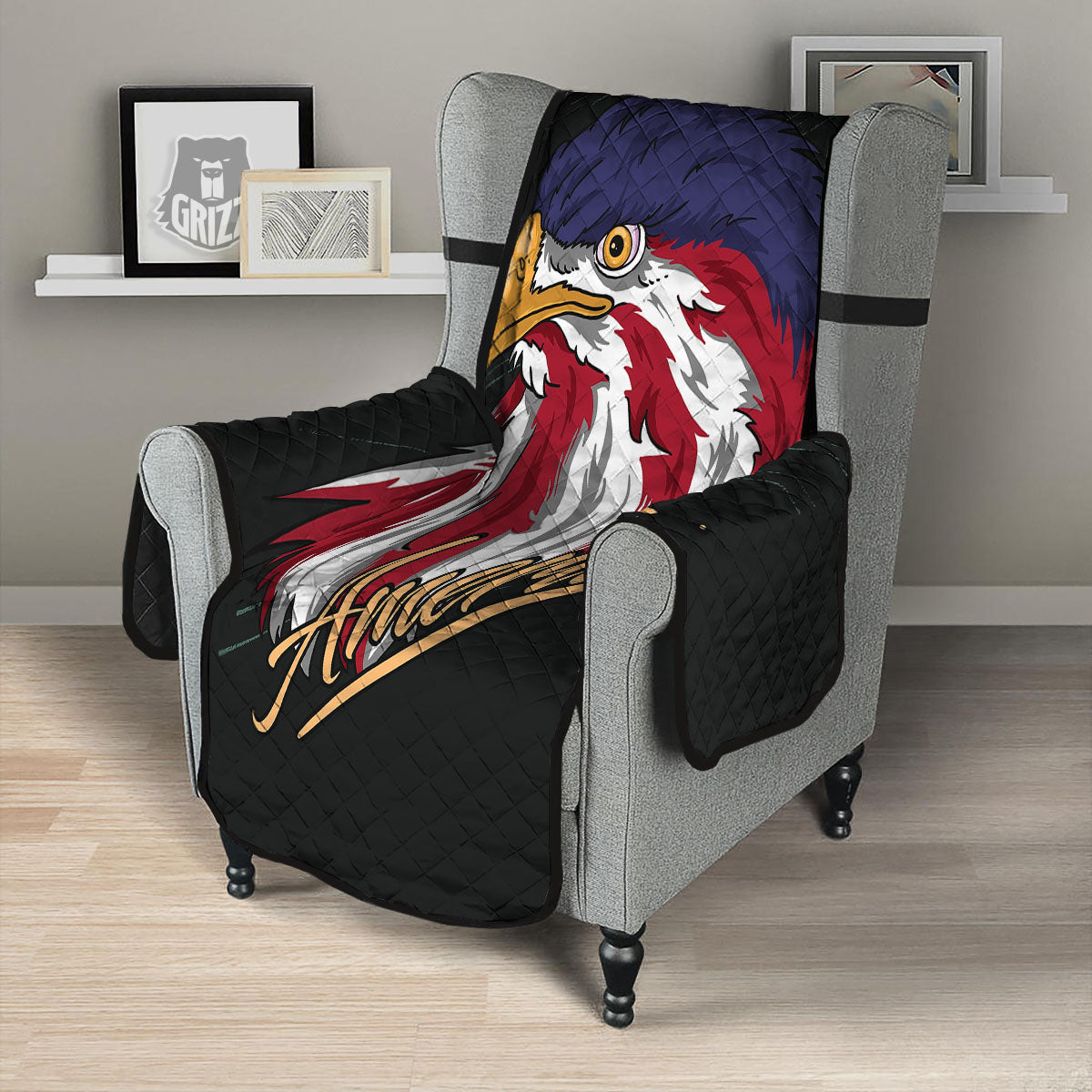 USA Eagle Patriotic Print Armchair Protector-grizzshop