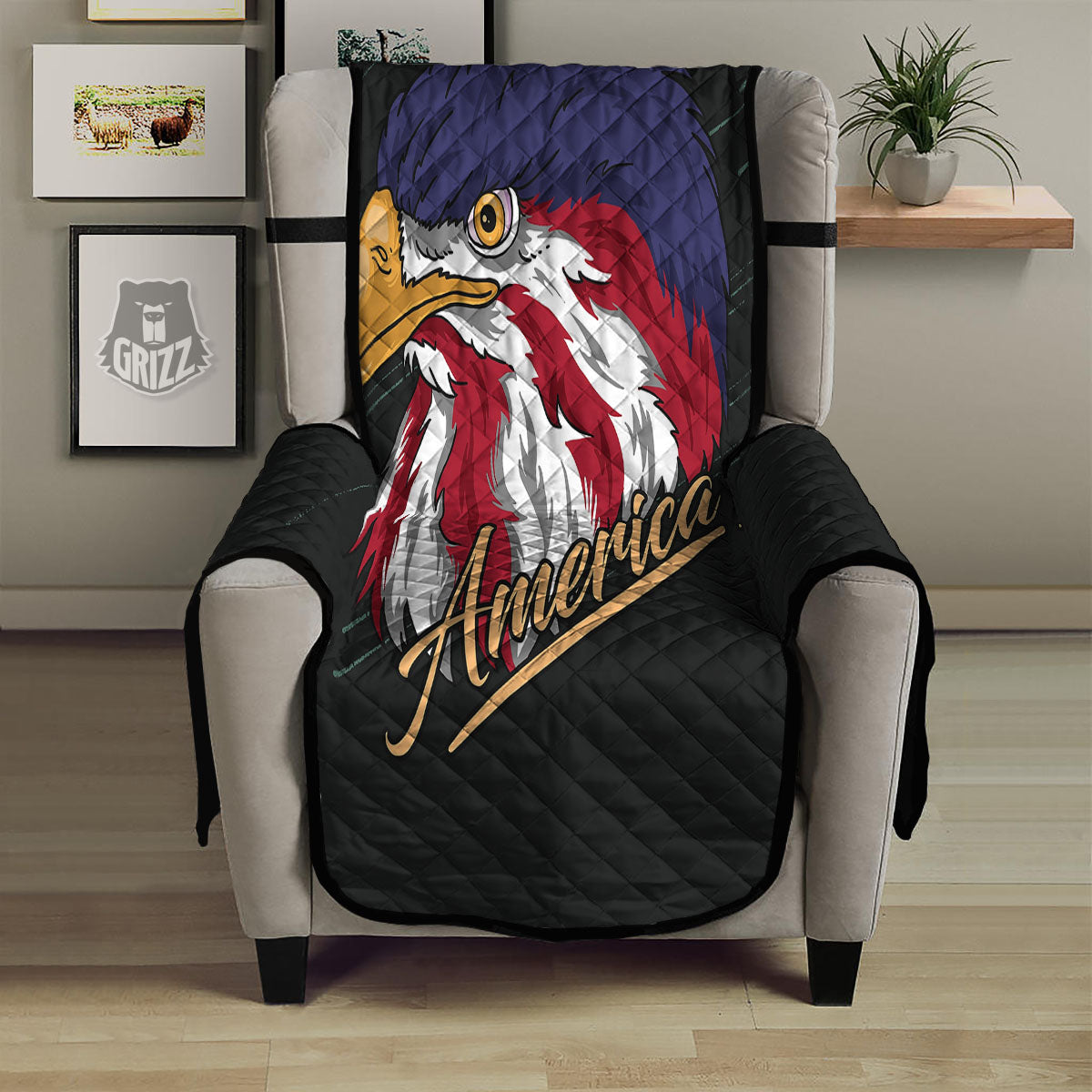 USA Eagle Patriotic Print Armchair Protector-grizzshop