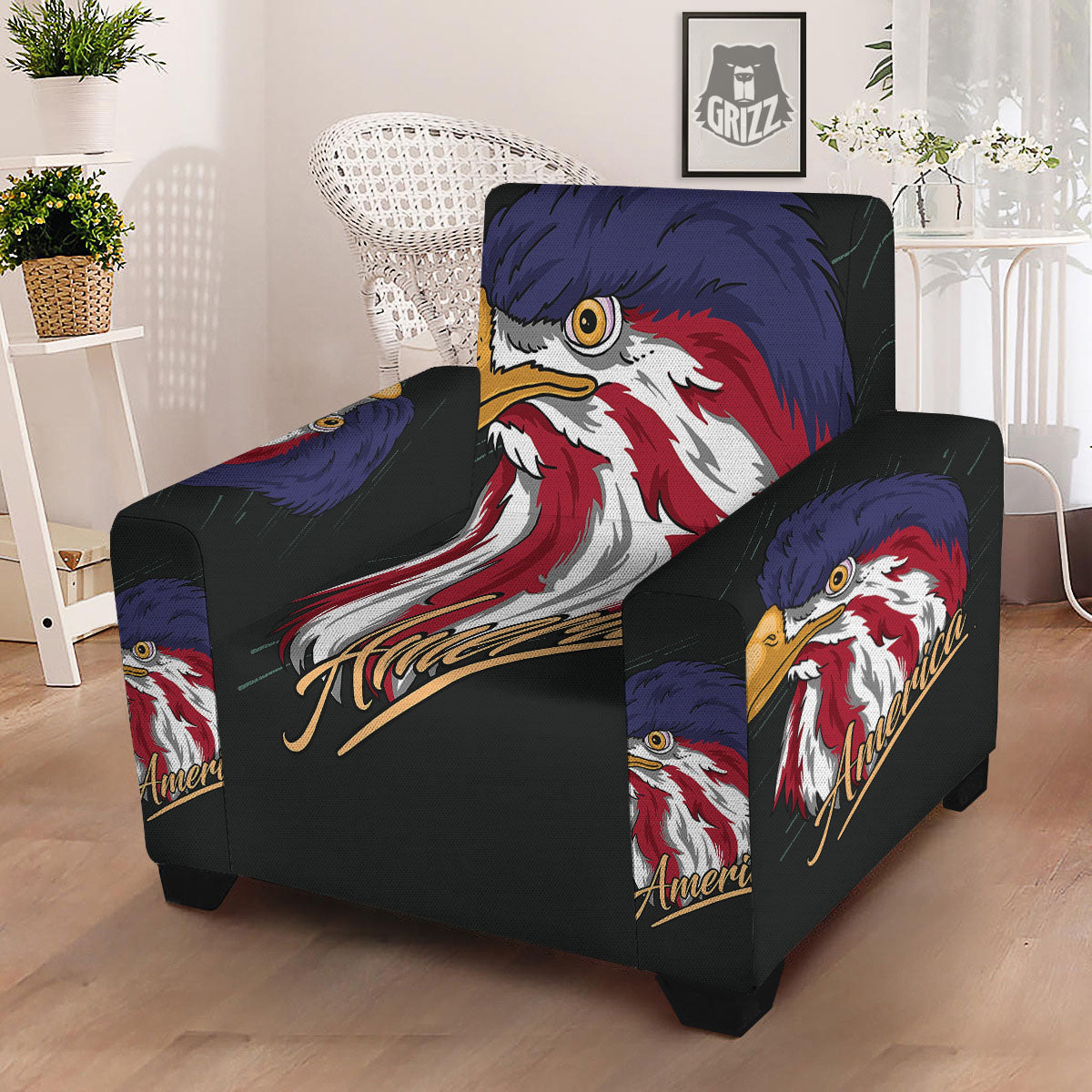 USA Eagle Patriotic Print Armchair Slipcover-grizzshop