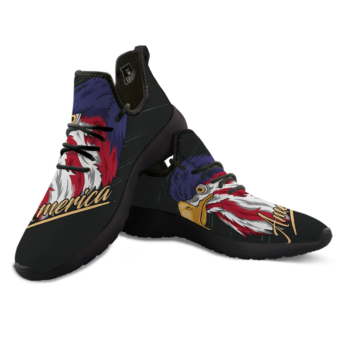 USA Eagle Patriotic Print Black Athletic Shoes-grizzshop