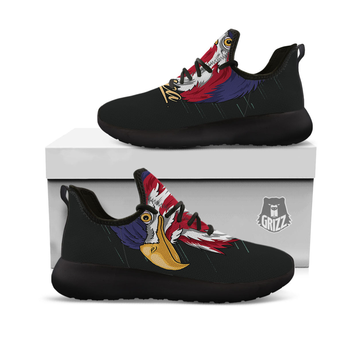 USA Eagle Patriotic Print Black Athletic Shoes-grizzshop