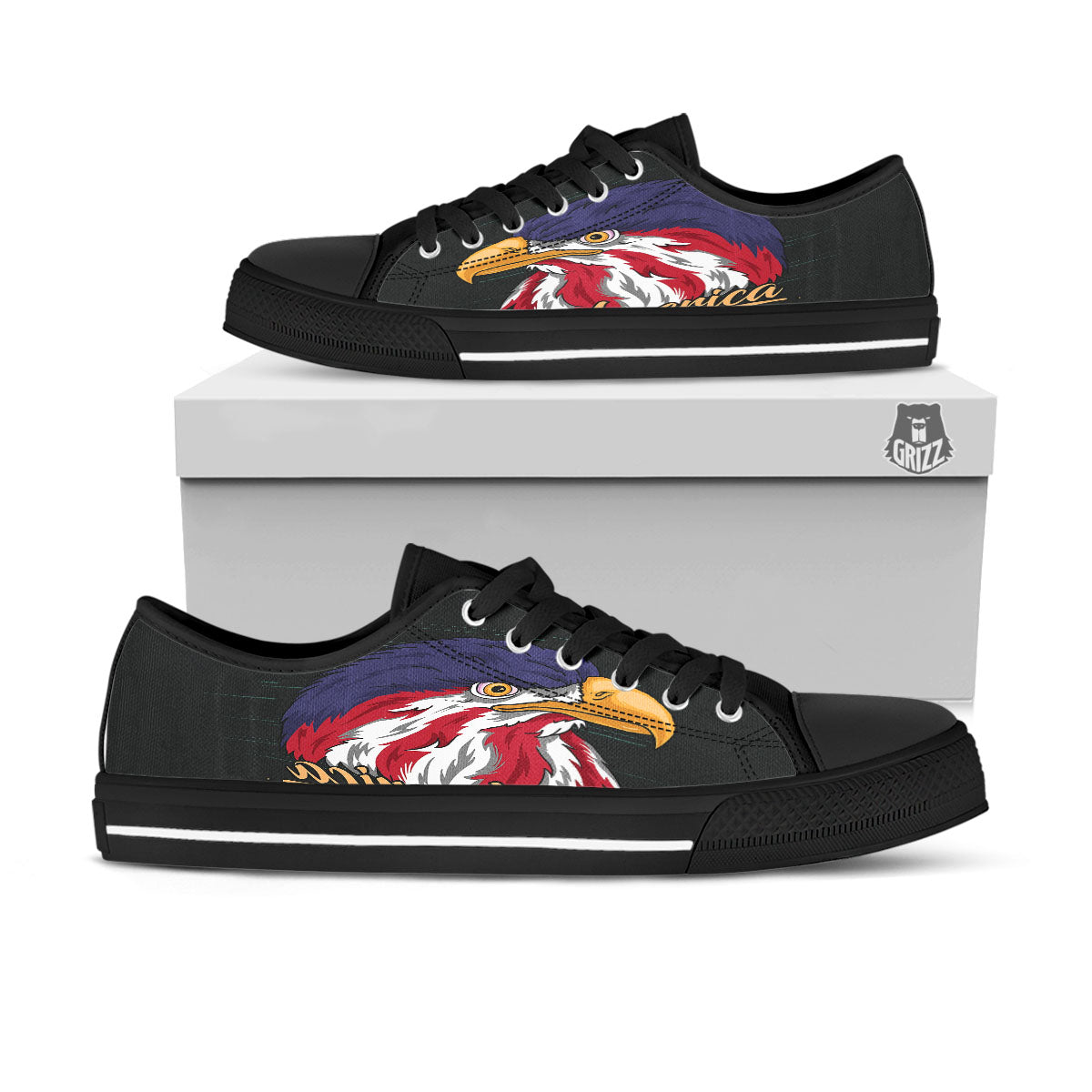 USA Eagle Patriotic Print Black Low Top Shoes-grizzshop