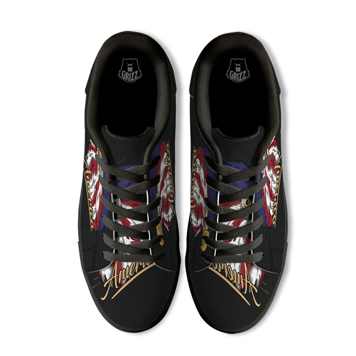 USA Eagle Patriotic Print Black Low Top Sneakers-grizzshop